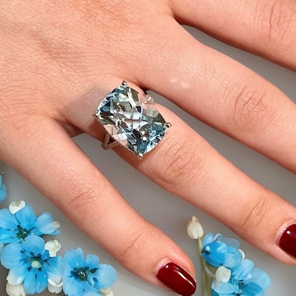 Natural Solitaire Blue Topaz Ring 6.5 14k WG 19.58 Cts Certified $3,950 310546 - Picture 16 of 16